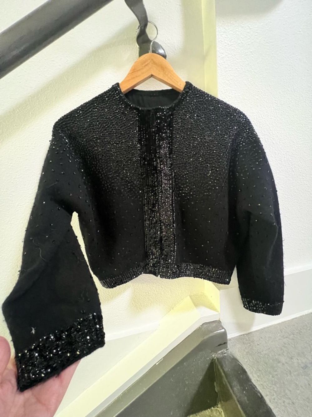 Vintage Black Beaded Cropped Cardigan